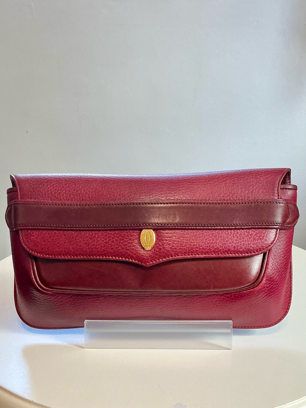 Cartier Must de Cartier Vintage 2 tone Bordeaux Burgundy Leather Clutch Bag EUC